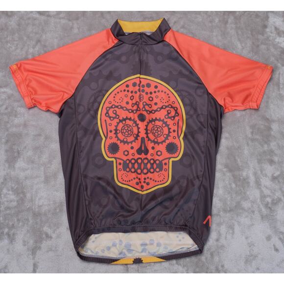 Primal Los Muertos Red Yellow Gray Cycling Jersey Full Zip Shirt Mens Size M - Picture 1 of 11